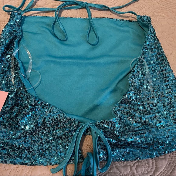 Wild Fable teal sequined halter crop top - Picture 3 of 3